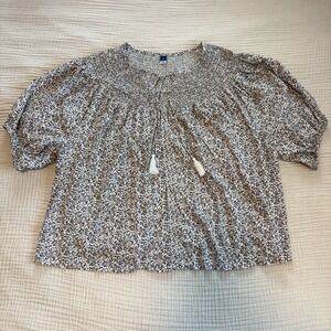 Old Navy Top Floral Puff Sleeve Tassel Tie Neck Smocked Womens Sz 3X Cottagecore